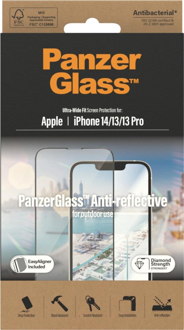 PanzerGlass - Bildschirmschutz für Handy - ultra-wide fit - Glas - Rahmenfarbe schwarz - für Apple iPhone 13, 13 Pro, 14 (2787)