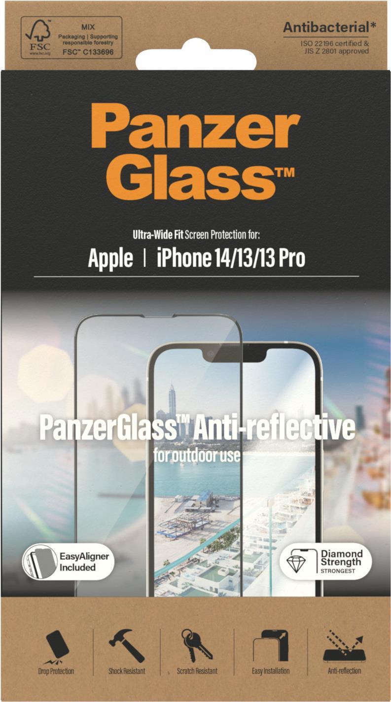 PanzerGlass - Bildschirmschutz für Handy - ultra-wide fit - Glas - Rahmenfarbe schwarz - für Apple iPhone 13, 13 Pro, 14 (2787)