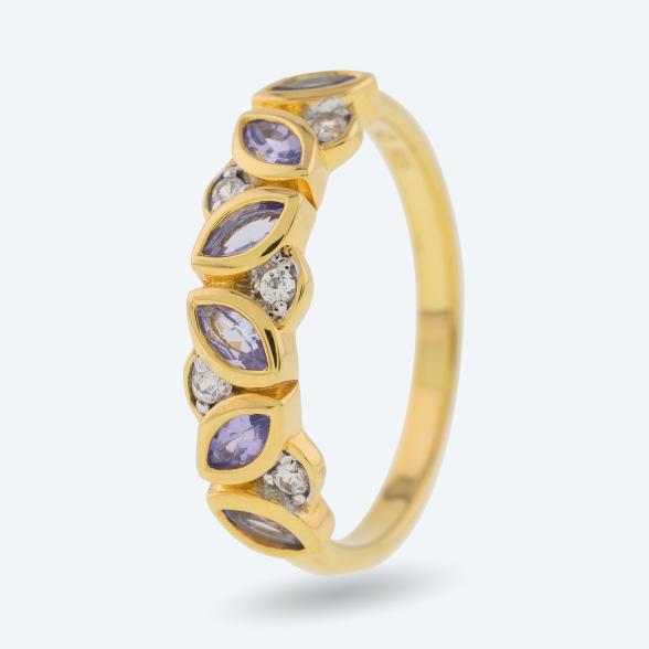 Ring 925 Silber vergoldet Tansanit+Zirkon