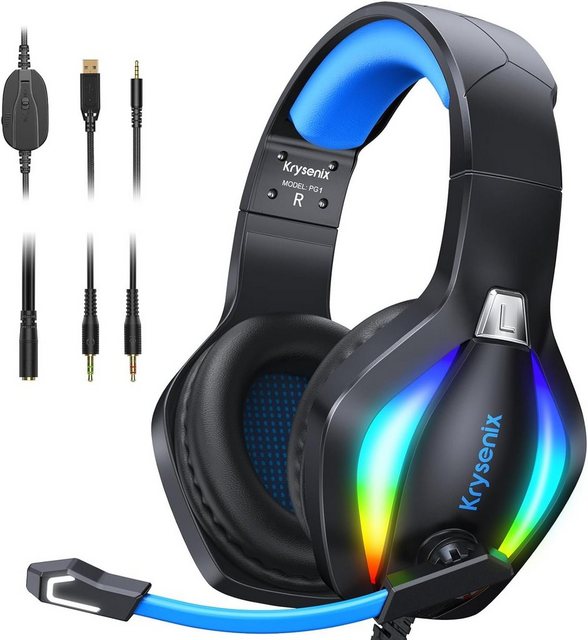 Krysenix PG1 RGB für PS4/PC/Xbox, PS5 mit Mikrofon Gaming-Headset (Perfekt für verschiedene Spiele, mit Noise Cancelling Kopfhörer mit 3.5mm Klinke Nicht mit Xbox-Adapter)