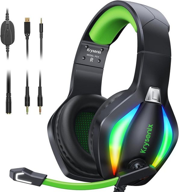 Krysenix PG1 RGB für PS4/PC/Xbox, PS5 mit Mikrofon Gaming-Headset (Cool gestaltete Formen, mit Noise Cancelling Kopfhörer mit 3.5mm Klinke Nicht mit Xbox-Adapter)