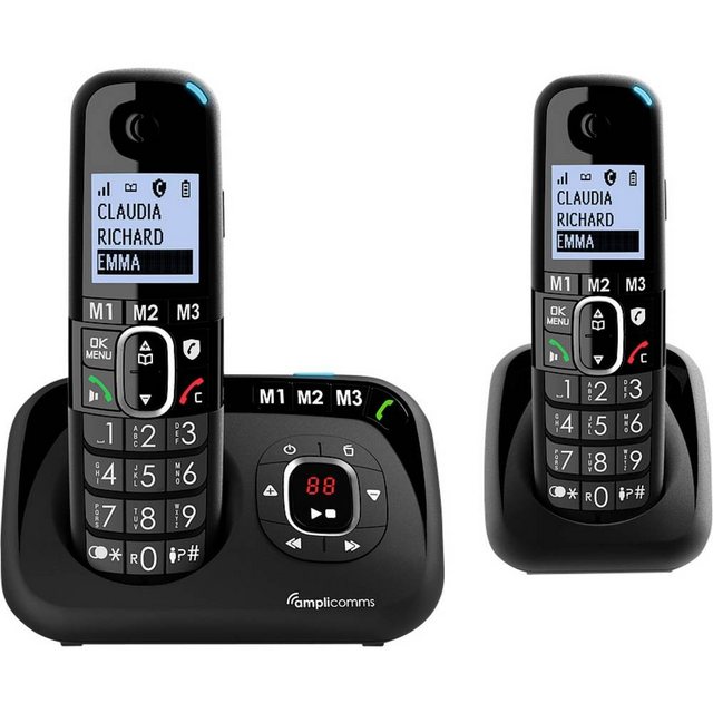 Amplicomms DECT-Mobilteil + zusätzliches Mobilteil, für Seniorentelefon (Freisprechen, für Hörgeräte kompatibel, Wahlwiederholung)