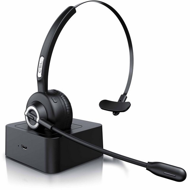 CSL Wireless-Headset (Rauschunterdrückung, Noise-Cancelling, Freisprechfunktion, True Wireless, Bluetooth, Mono, inklusive Ladestation, flexibles Mikrofon, Rauschunterdrückung)