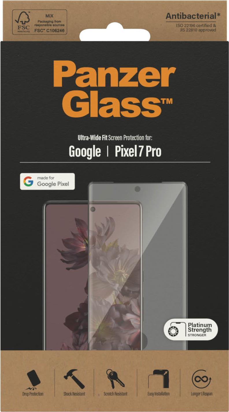 PanzerGlass – Bildschirmschutz für Handy – ultrabreite Passform – Glas – Rahmenfarbe schwarz (4773)