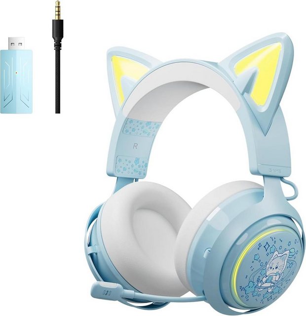 Somikon GS510Pro Gaming-Headset (Beeindruckende RGB-Beleuchtung und ein einziehbares Rauschunterdrückungsmikrofon für erstklassige Kommunikation. , “Drahtlose Cat-Ear-Kopfhörer mit 2.4G/Bluetooth für PS5, PS4, PC)