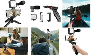 LogiLink Vlogger Kit mit LED-Licht, mit Mikrofon + Stativ für Smartphones von 11,93 - 17,78 cm (4.7 - 17,80cm (7)), mit - 1 Stück (AA0157)