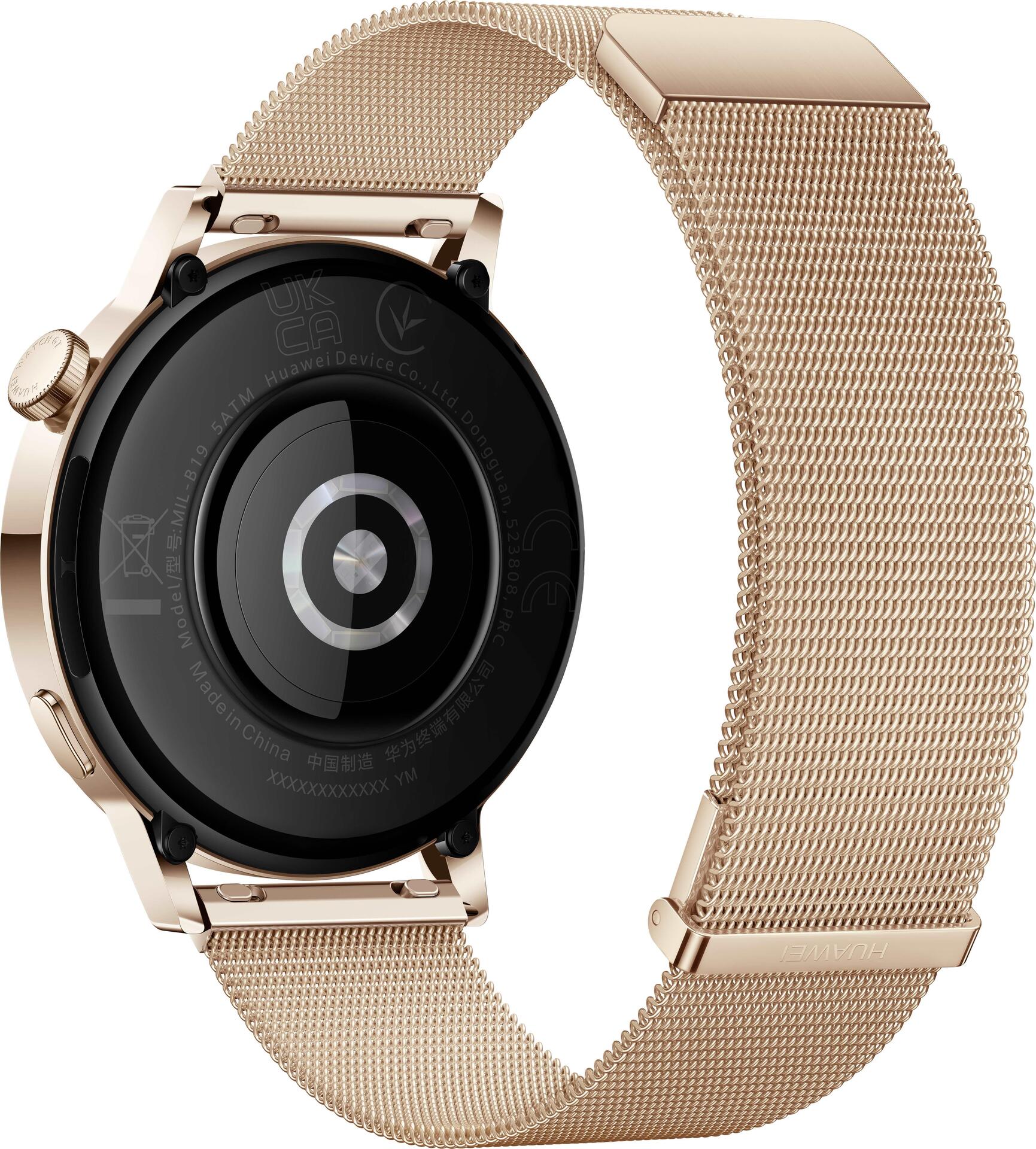 Huawei Watch GT 3 – Elegant Edition – 42 mm – Gold, Edelstahl – intelligente Uhr mit Milanese Riemen – Edelstahl – Gold – Handgelenkgröße: 130-190 mm – Anzeige 3.4 cm (1.32) – 4 GB – Bluetooth – 35 g