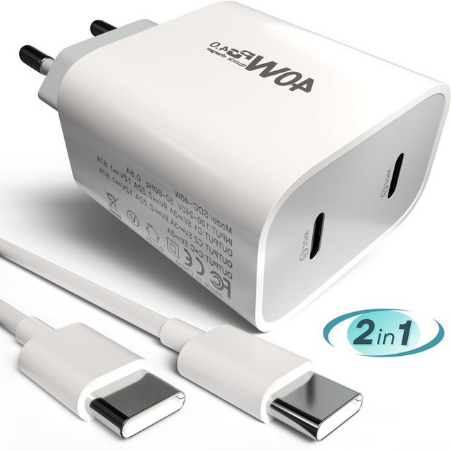 GreenHec Dual Adapter für Apple iPhone 15 14 13 12 11 Mehrfach Doppel Charger USB-Ladegerät (Dual Charger Powerlink 40W USB-C Lightning 1m Datenkabel Porthold)