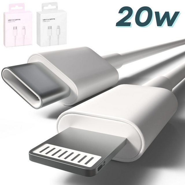 GreenHec Ladekabel für Apple iPhone 14 13 12 11 Schnellladekabel Datenkabel Lightningkabel, USB-C (200 cm), Weiß, 20W