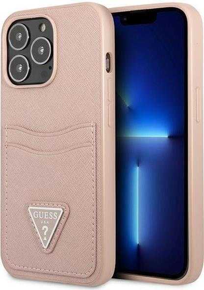Guess Saffiano Double Card Case für A2638 Apple iPhone 13 Pro – pink (GUHCP13LPSATPP)