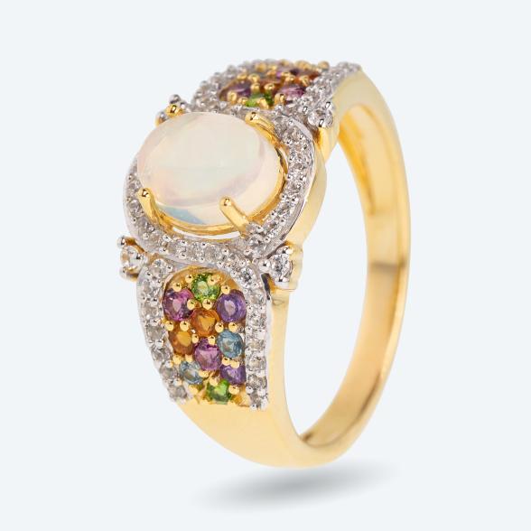 Ring 925 Silber vergoldet Äth. Opal+multicolor