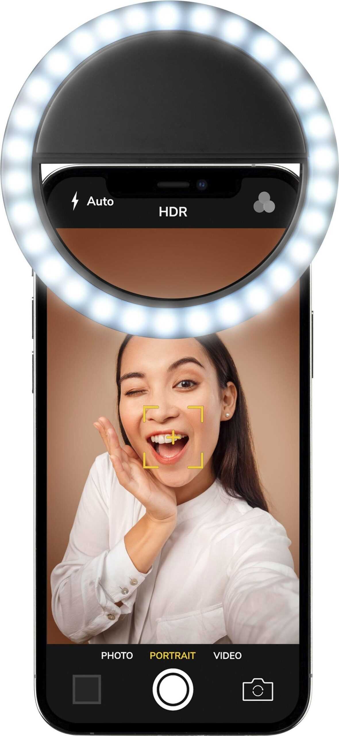 Cellularline Universal Selfie Lichtring - LED-Ringlicht mit einstellbarer Helligkeit - ideal zum Aufnehmen von Videos und Selfies. Dank des Clips kann es an verschiedenen Geräten (Smartphone - Tablet oder PC) angebracht werden. > Produkttyp- Selfiestick- ear-Kategorie (ElektroG): relevant - Kategorie 5: Kleingeräte Grundeigenschaften- Farbe: Schwarz- icecat Import: 2023/10/27> Lieferumfang- Cellularline Selfie Ring Pocket - Universal (SELFIERINGPOCKETK)