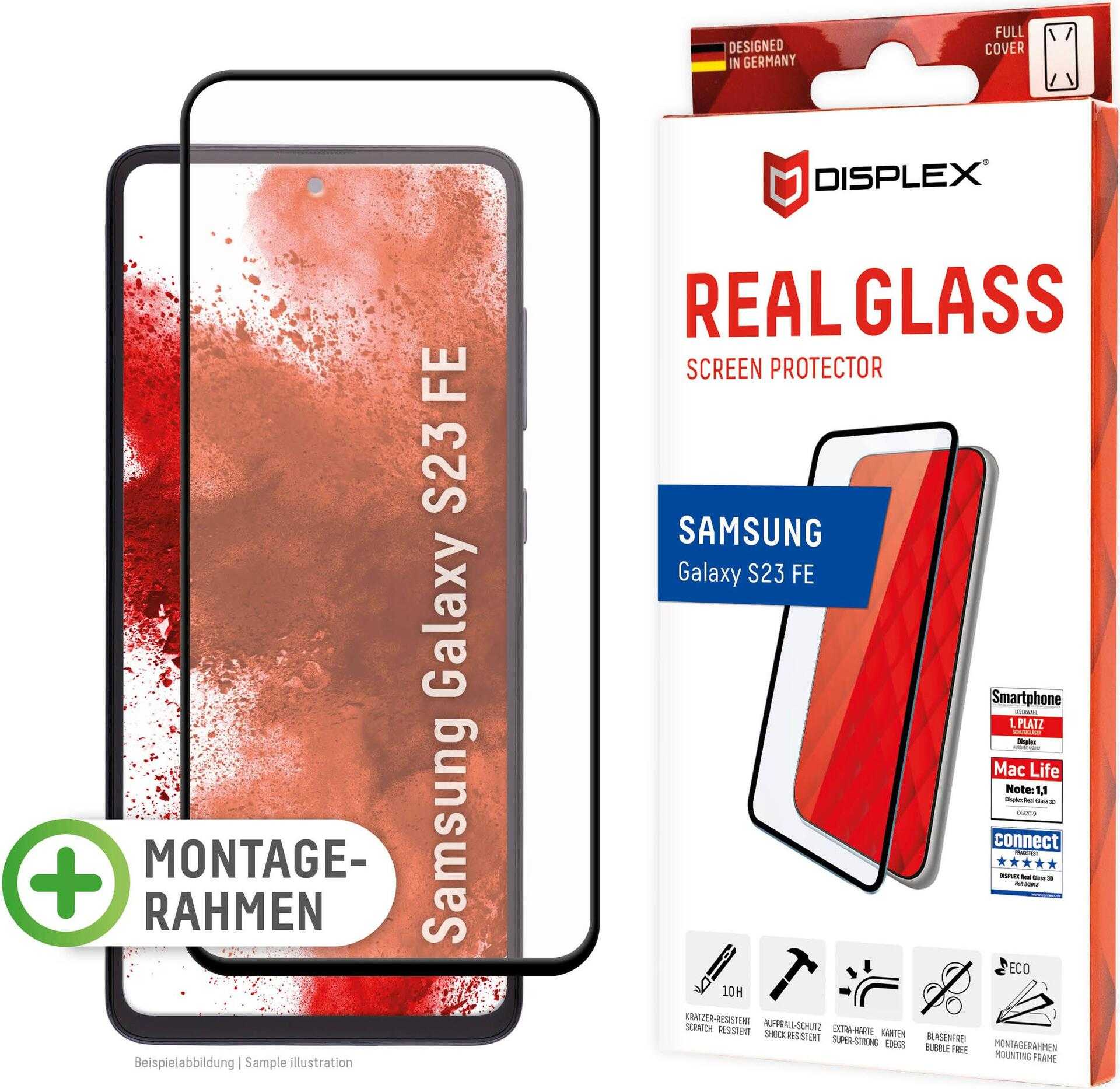 Displex Panzerglas (10H) für Samsung Galaxy S23 FE - Eco-Montagerahmen - Full Cover - Samsung - Galaxy S23 FE - Trockene Anwendung - Staubresistent - Schlagfest - Kratzresistent - Schockresistent - Schwarz - Transparent - 1 Stück(e) (01875)