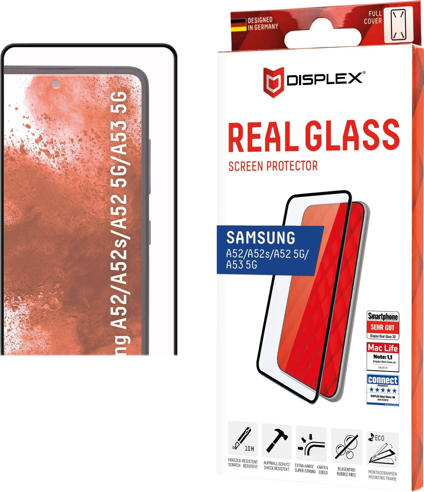 Displex Panzerglas (10H) für Samsung Galaxy A52/A52 5G/A52s 5G – Montagerahmen – Full Cover – Samsung – Galaxy A52/A52 5G/A52s 5G – Schlagfest – Kratzresistent – Staubresistent – Transparent – 1 Stück(e) (01390)