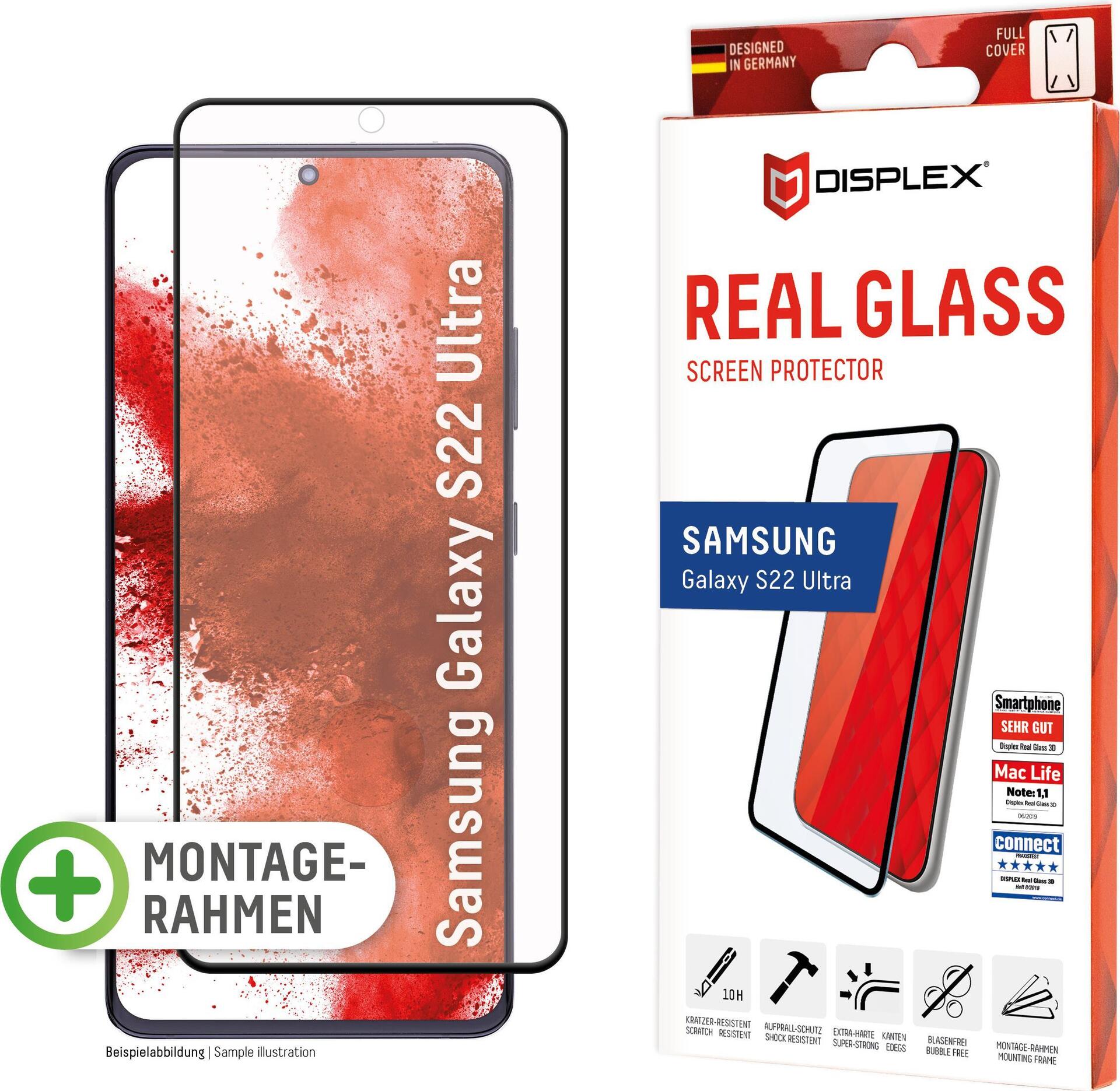 E.V.I. DISPLEX Real Glass – Bildschirmschutz für Handy – volle Abdeckung – 3D – Glas – Rahmenfarbe schwarz – für Samsung Galaxy S21 FE 5G (01469)