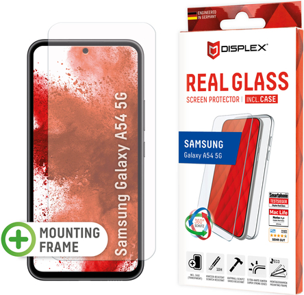Displex Panzerglas (10H) + Case für Samsung Galaxy A54 5G – Eco-Montagerahmen – + Case – Tempered Glas – kratzer-resistente Schutzfolie (01832)