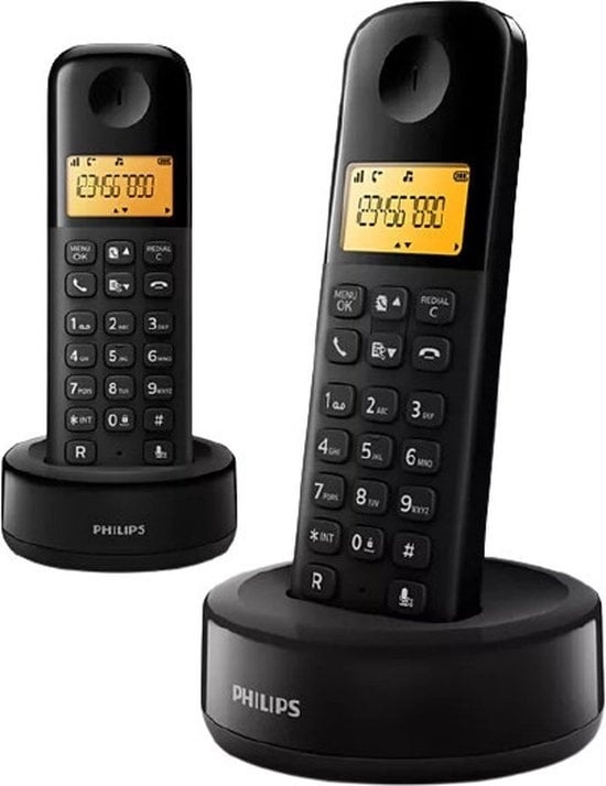 Philips D1602B/01 Haustelefon – DECT-Telefon – 2 Mobilteile – Schwarz