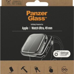 PanzerGlass - Bildschirmschutz für Smartwatch - komplettes Gehäuse - Glas - Rahmenfarbe schwarz - für Apple Watch Ultra (49 mm) (3677)