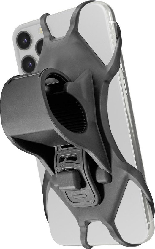 Celly Silikon Handyhalter für Fahrrad mit verstellbarem Gurt – Universal – Schwarz/Schwarz