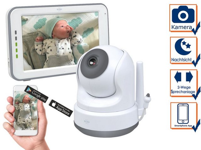 Elro Video-Babyphone, Nachtlichtfunktion & 3 Schlaflieder, Baby Cam mit Monitor, Kamera & Gegensprechfunktion übers Handy steuern