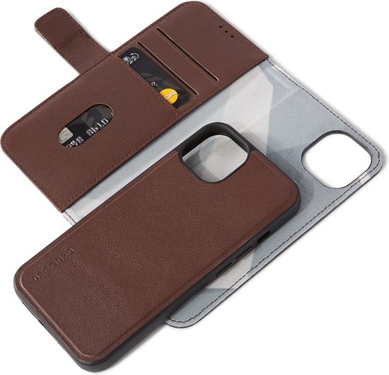 DECODED Abnehmbare Brieftasche – iPhone 13 – Abnehmbare Tasche mit Kartenhalter – Hochwertiges europäisches Leder – Apple Magnetic Technology – Braun
