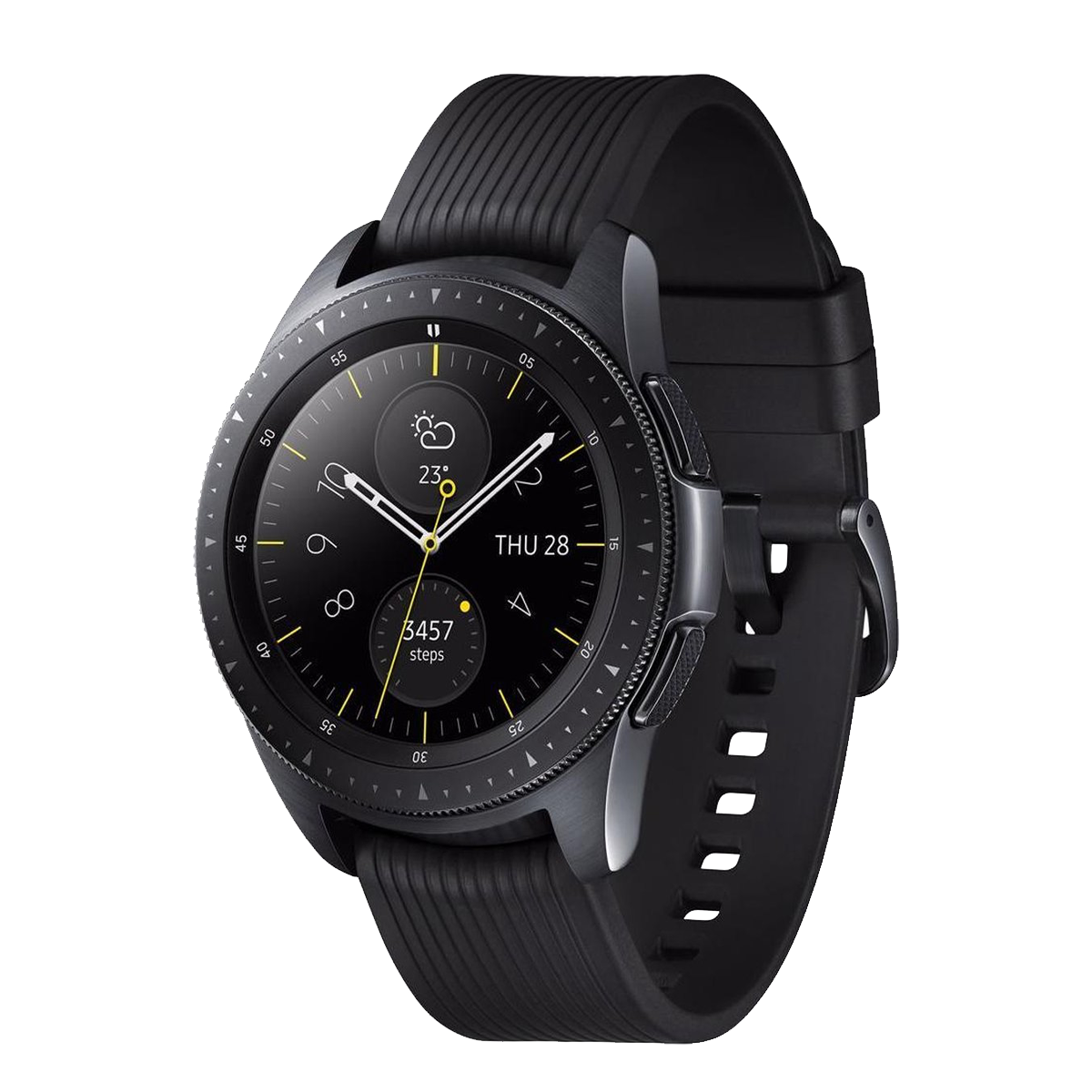 Galaxy Watch | 42 | Edelstahlgehäuse schwarz | Schwarzes Lederband | GPS | WLAN + 4G A-grade