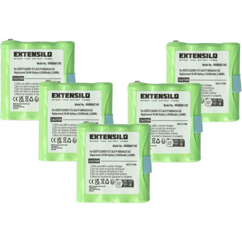EXTENSILO 5x Akku kompatibel mit MicroTalk 80, 85, 100, 110, 115, 200, 300, PR500, PR900 Funkgerät, Walkie Talkie (800 mAh, 4,8 V, NiMH)