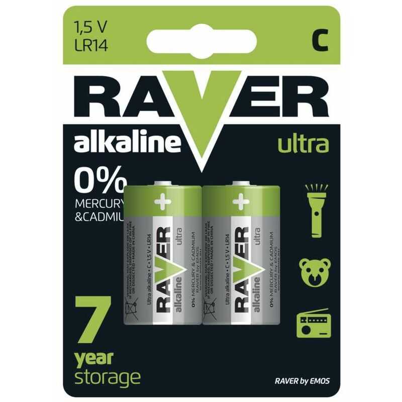 Emos Raver Ultra Alkaline Batterien Typ c Baby 1,5V, LR14, 2 Stück, 7 Jahre lagerfähig, B7931