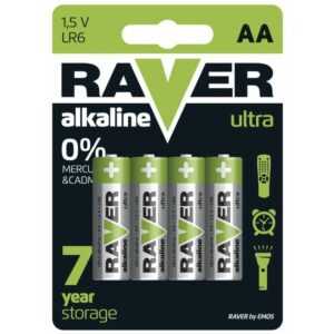 Emos Raver Ultra Alkaline aa Mignon Batterien 1,5V, LR6, 4 Stück, 7 Jahre lagerfähig, B7921
