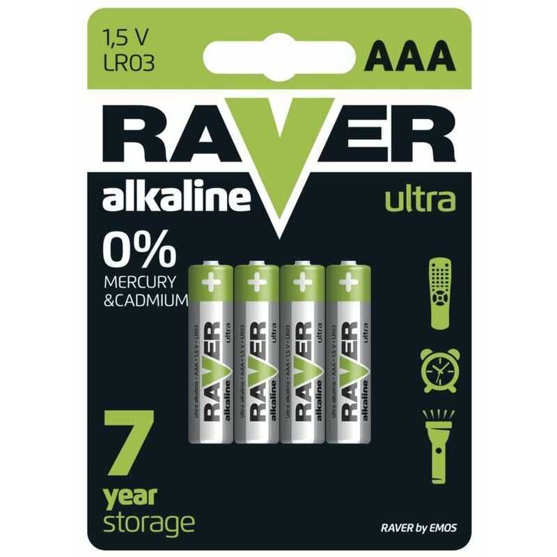Emos Raver Ultra Alkaline aaa Micro Batterien 1,5V, LR03, 4 Stück, 7 Jahre lagerfähig, B7911