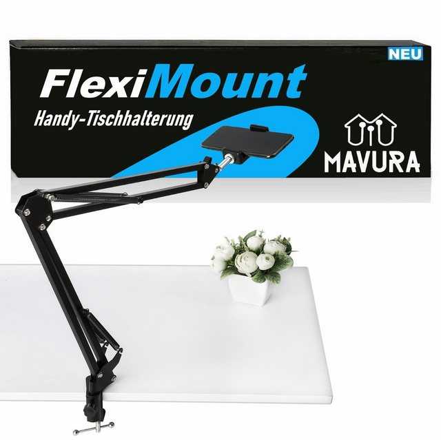 MAVURA FlexiMount Universal Smartphone Tablet Tischhalter Tablet-Halterung, (Handy Mikrofon Bett & Tischhalterung 360° verstellbar)