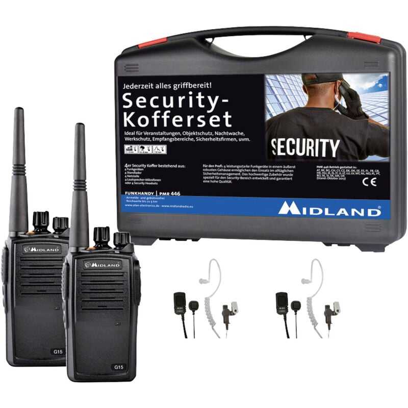 Midland – G15 Pro pmr 2er Security-Koffer inkl. ma 31-M C1127.S2 PMR-Funkgerät 2er Set