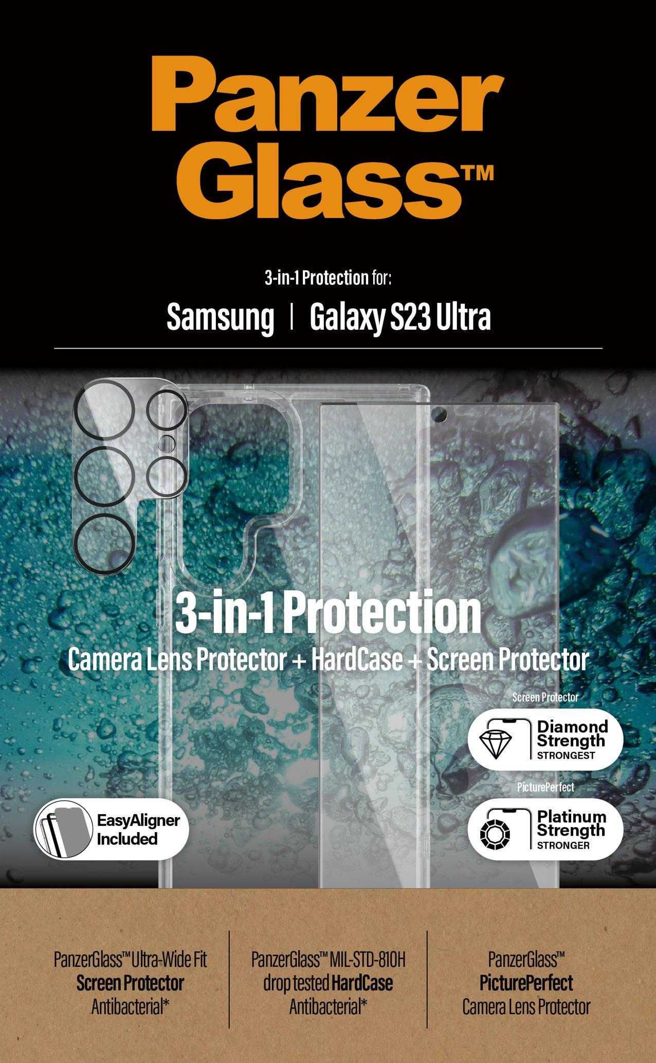 PanzerGlass - 3-in-1 Schutzpacket - Schutzkit für Display / Objektiv / Rückseite für Handy - für Samsung Galaxy S23 Ultra (B0435+7317)