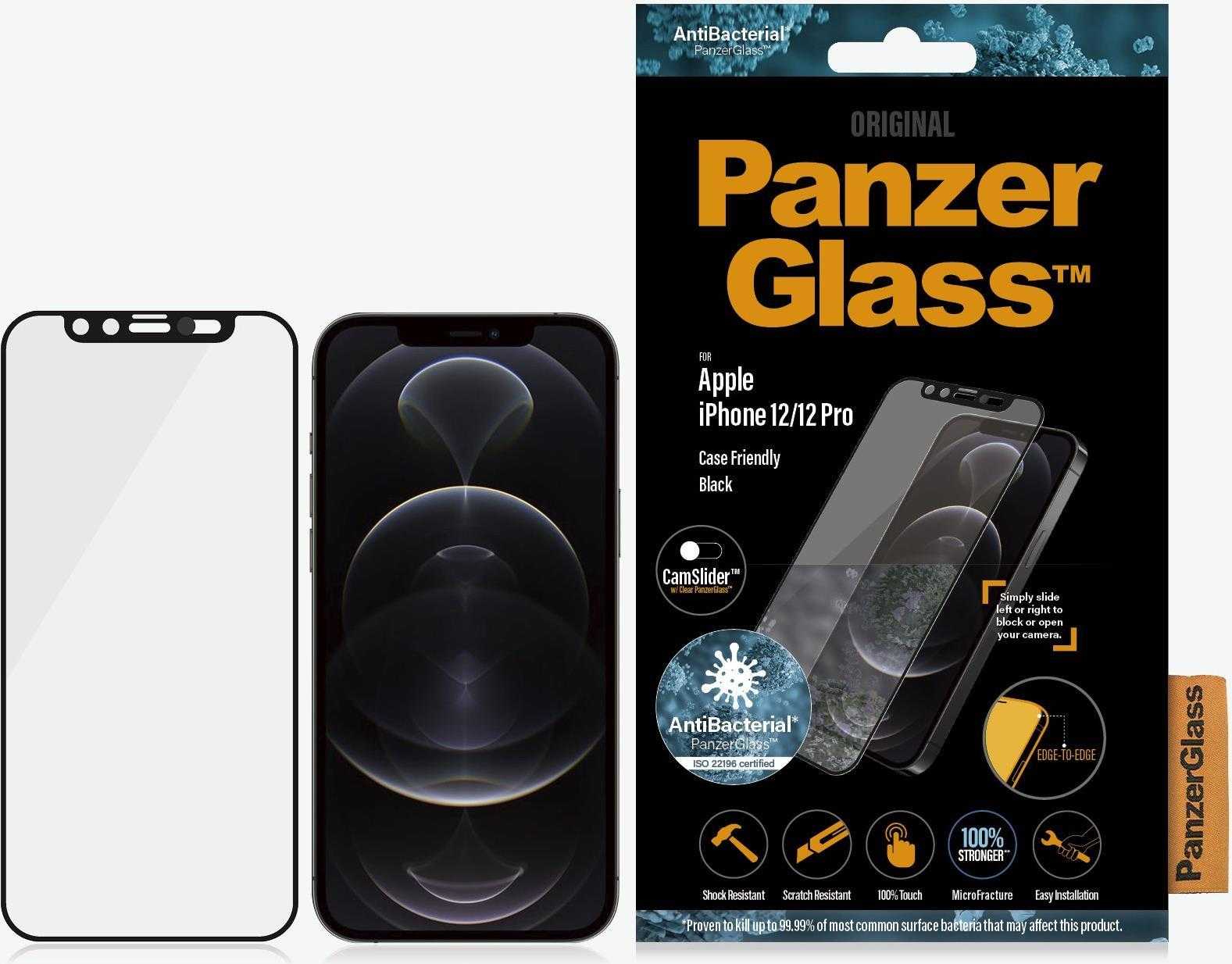 PanzerGlass CamSlider - Bildschirmschutz für Handy - Glas - Rahmenfarbe schwarz - für Apple iPhone 12, 12 Pro (2714)