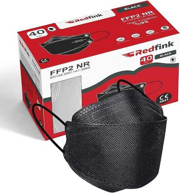 Redfink Gesichtsmaske FFP2 Maske Fischform 40 Stück Schwarz