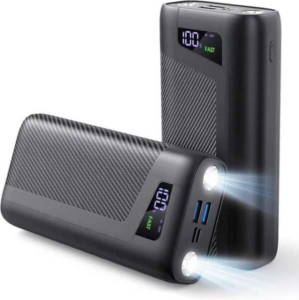 VSIUO Powerbank 30000 mAh tragbares Ladegerät, PD 20 W USB-C-Ausgang Powerbank 30000 mAh, Schnelllade-Akku mit leistungsstarker Taschenlampe für Smartphone
