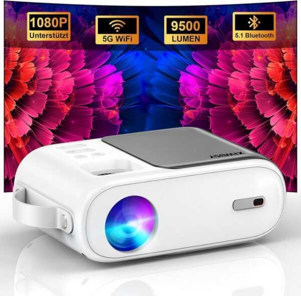 XIWBSY Mini 5G WiFi Bluetooth Full HD, 1080P unterstützt Portabler Projektor (9500 lm, 10000:1, 1280 x 720 px, Fur Heimkino Kompatibel mit TV Stick/X-Box/DVD/Laptop/Smartphone)