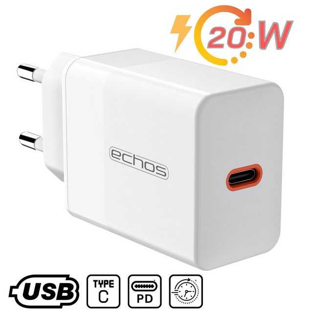 echos Eco-4040 Smartphone-Ladegerät (Set, 20 Watt Schnellladegerät,USB-C,PD,PPS)