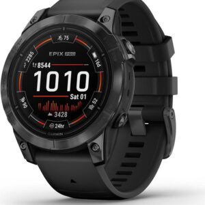 Garmin epix Pro - Standard Edition - 47 mm - slate gray fiber-reinforced polymer - intelligente Uhr mit Band - Silikon - schwarz - Handgelenkgröße: 125-208 mm - Anzeige 3.3 cm (1.3) - 32 GB - Bluetooth, Wi-Fi, ANT+ - 78 g