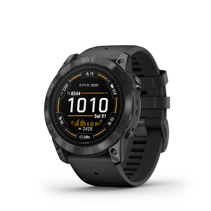 Garmin epix Pro – Standard Edition – 51 mm – slate gray fiber-reinforced polymer – intelligente Uhr mit Band – Silikon – schwarz – Handgelenkgröße: 127-210 mm – Anzeige 3,556 cm (1.4) – 32GB – Bluetooth, Wi-Fi, ANT+ – 98 g (010-02804-21)
