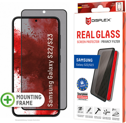 Displex Privacy Panzerglas (10H) für Samsung Galaxy S22/S23 – Eco-Montagerahmen – Privacy Filter – 15,5 cm (6.1 ) – Smartphone – Rahmenloser Blickschutzfilter – Glänzend – Privatsphäre – 2,3 g (01775)