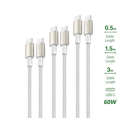 4smarts USB-C auf USB-C Kabel PremiumCord 60W 3erSet – weiß/silber