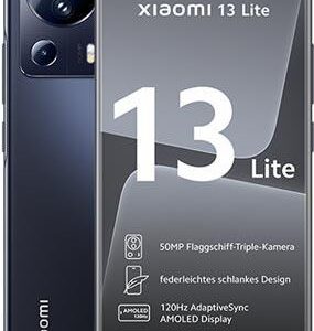 Xiaomi 13 Lite - 5G Smartphone - Dual-SIM - RAM 8GB / Interner Speicher 256GB - OLED-Display - 16,60cm (6,55) - 2400 x 1080 Pixel (120 Hz) - Triple-Kamera 50 MP, 8 MP, 2 MP - 2x front cameras 32 MP, 8 MP - Schwarz (MZB0CVVEU)