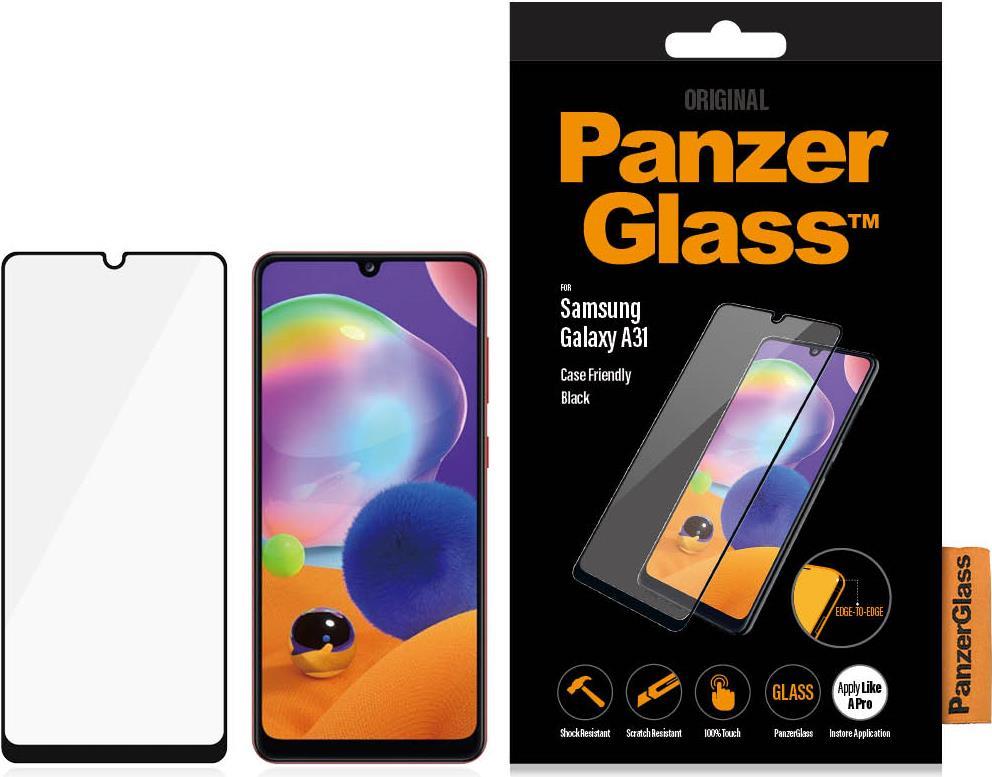 PanzerGlass Case Friendly – Bildschirmschutz für Handy – Glas – Rahmenfarbe schwarz – für Samsung Galaxy A31 (PRO7226)